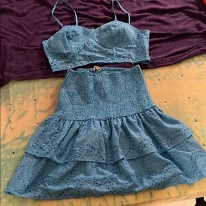 SHEIN Blue Eyelet Bralette and Skirt Set